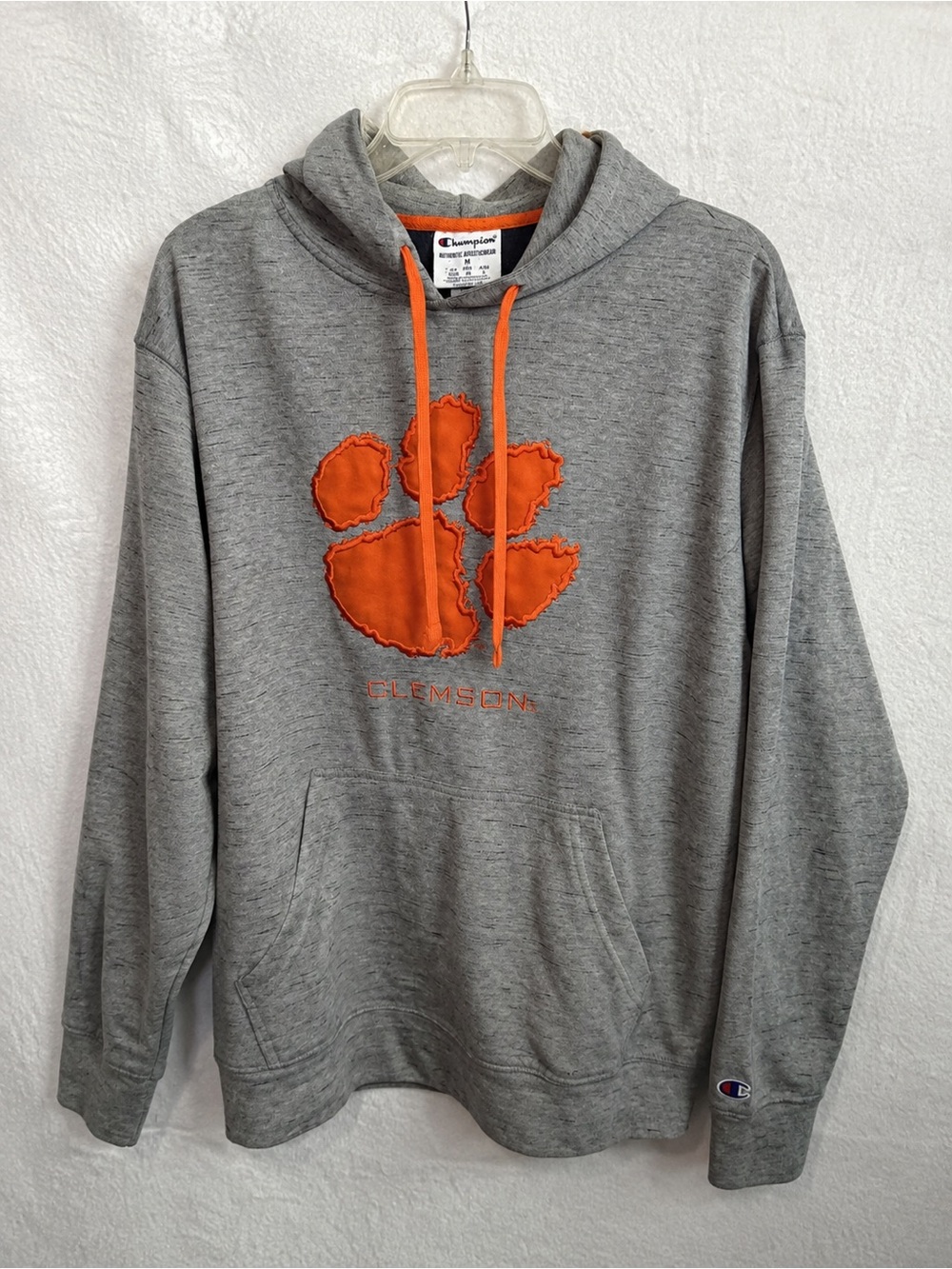 Champion Clemson Tigers Hoodie Men’s M Gray Orange Paw Logo Pullover NCAA
